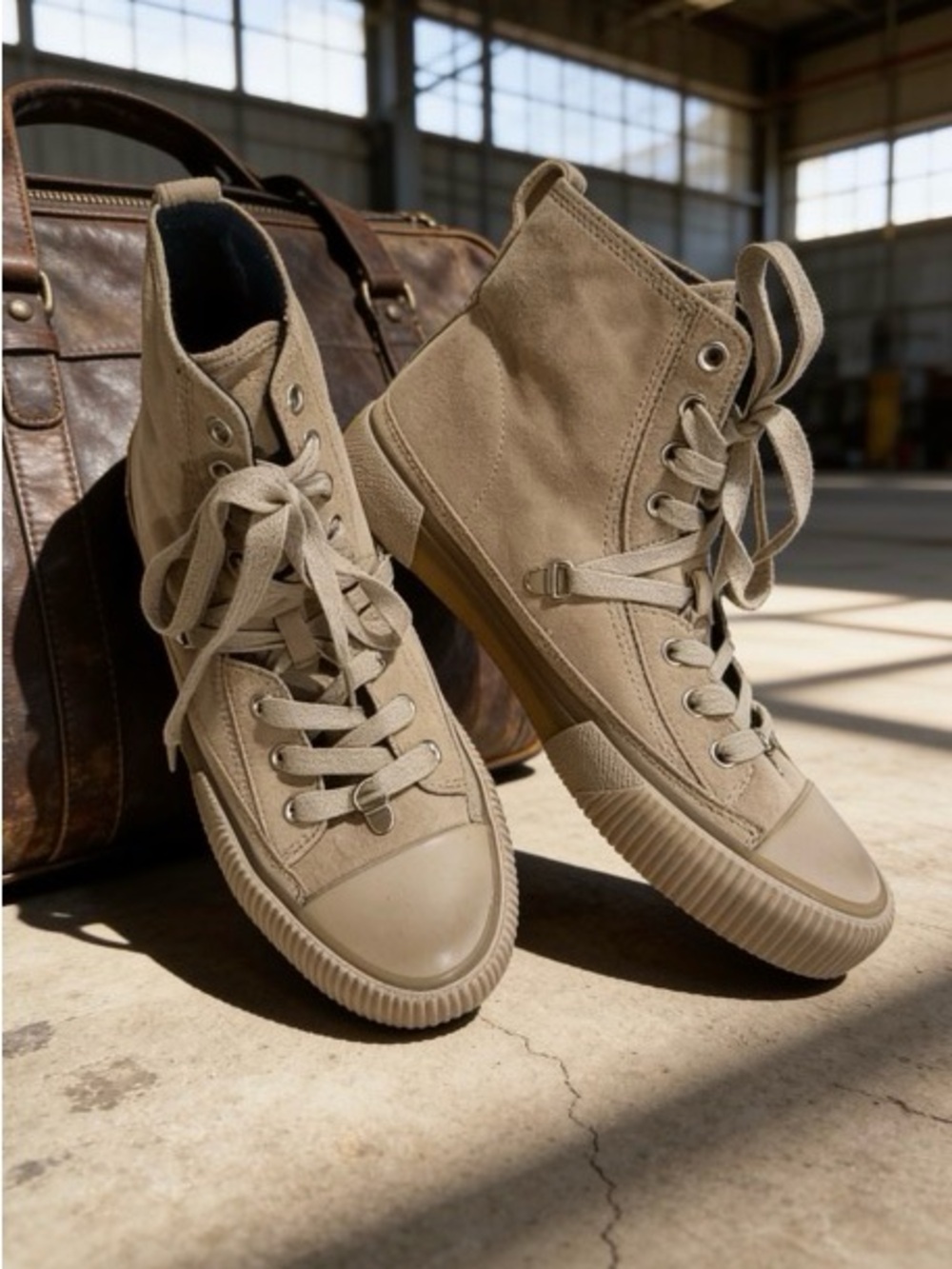 ALL SAINTS- High-Top Canvas Sneakers in Beige/grey- SIZE 39